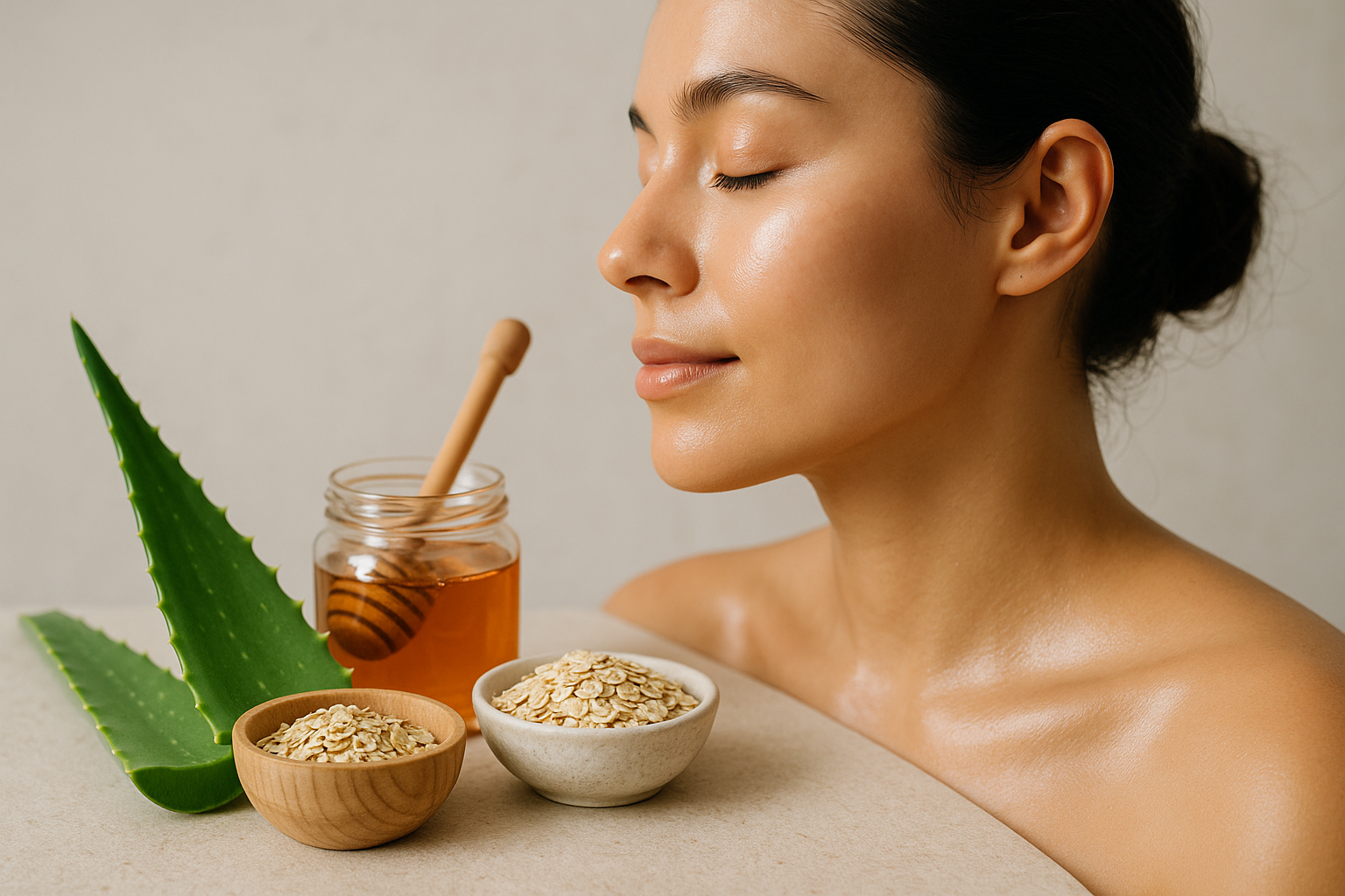 Ingredienti naturali come aloe, miele e avena per sostenere l’idratazione della pelle