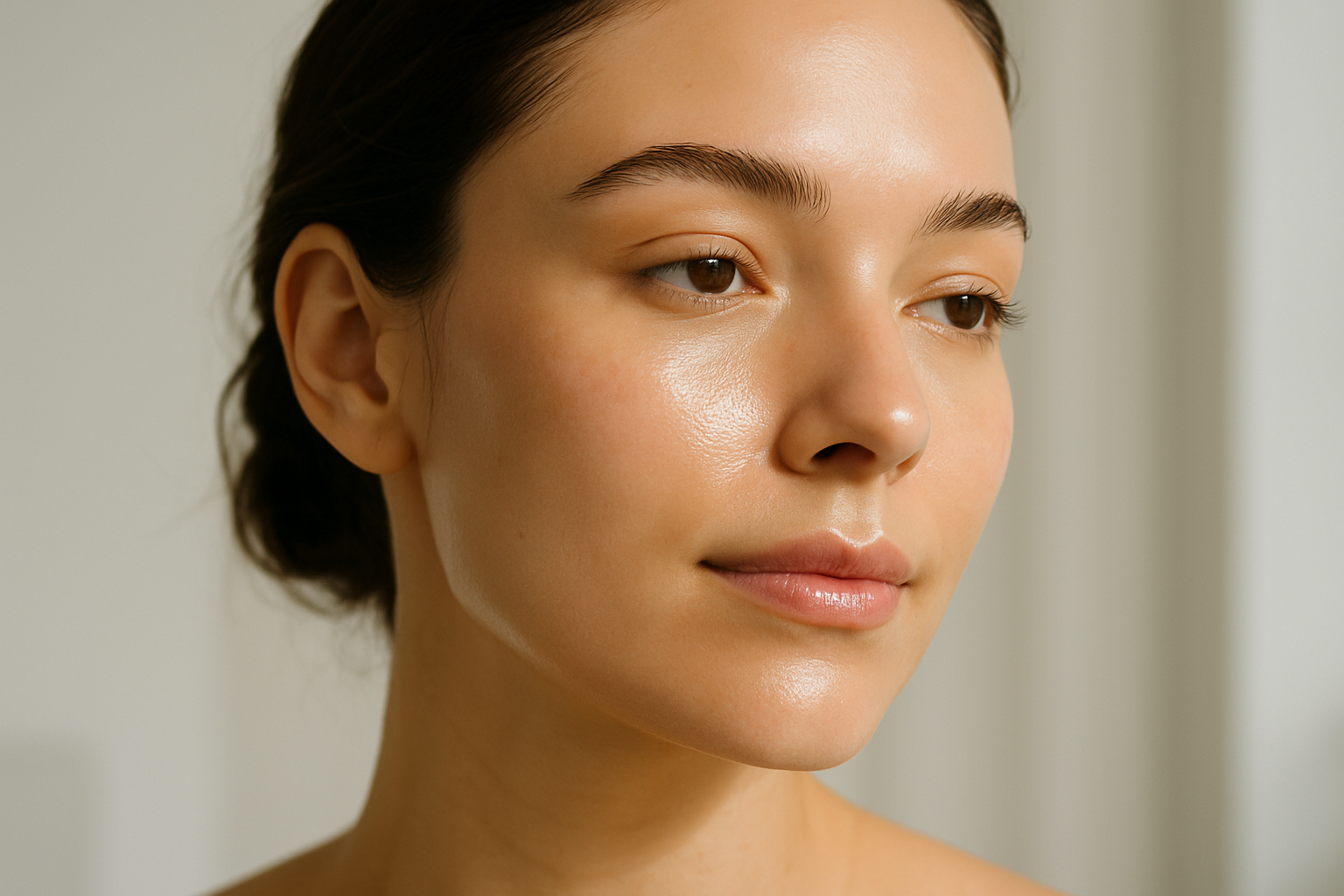 Viso con pelle luminosa e uniforme in luce naturale