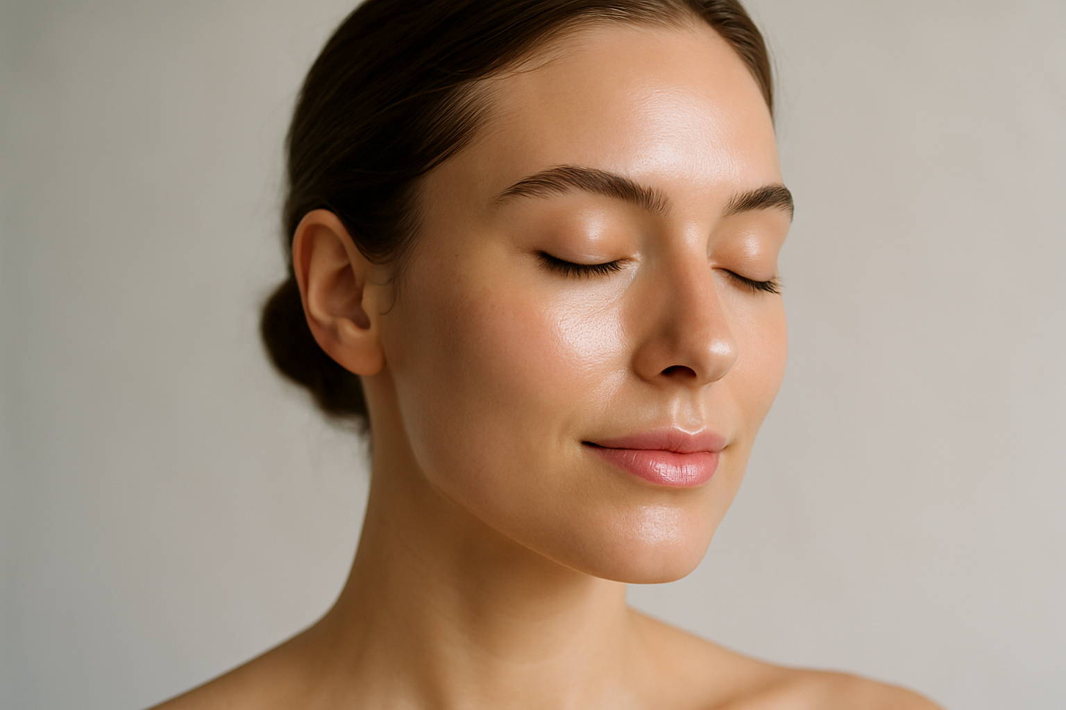 Viso con pelle luminosa e uniforme in luce naturale