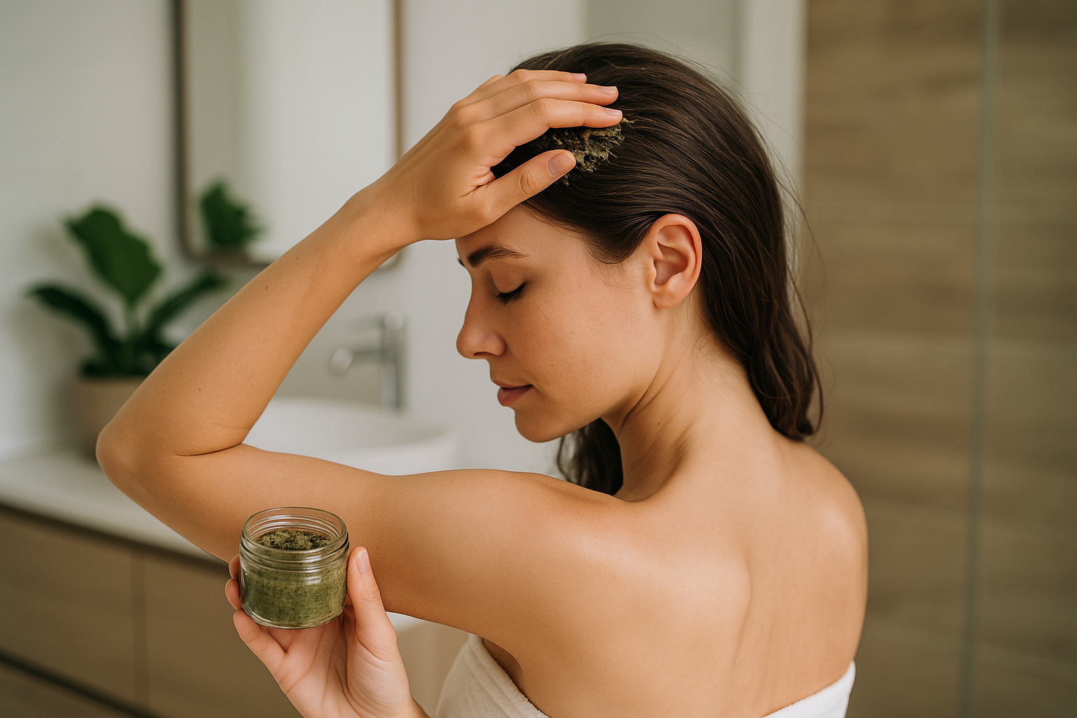 Persona che massaggia delicatamente il cuoio capelluto per alleviare sensibilità e prurito