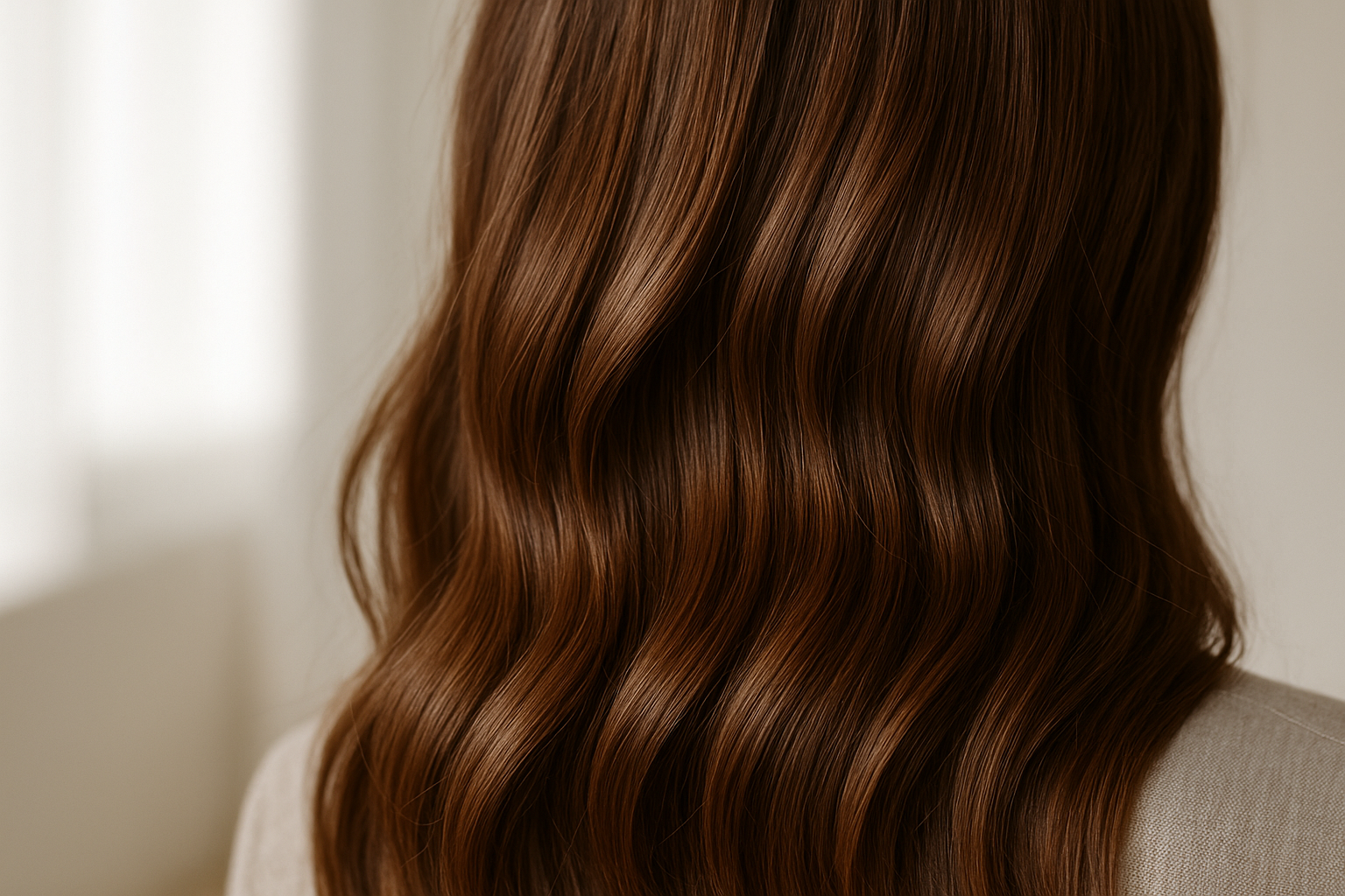 Dettaglio di capelli sani e luminosi con texture naturale
