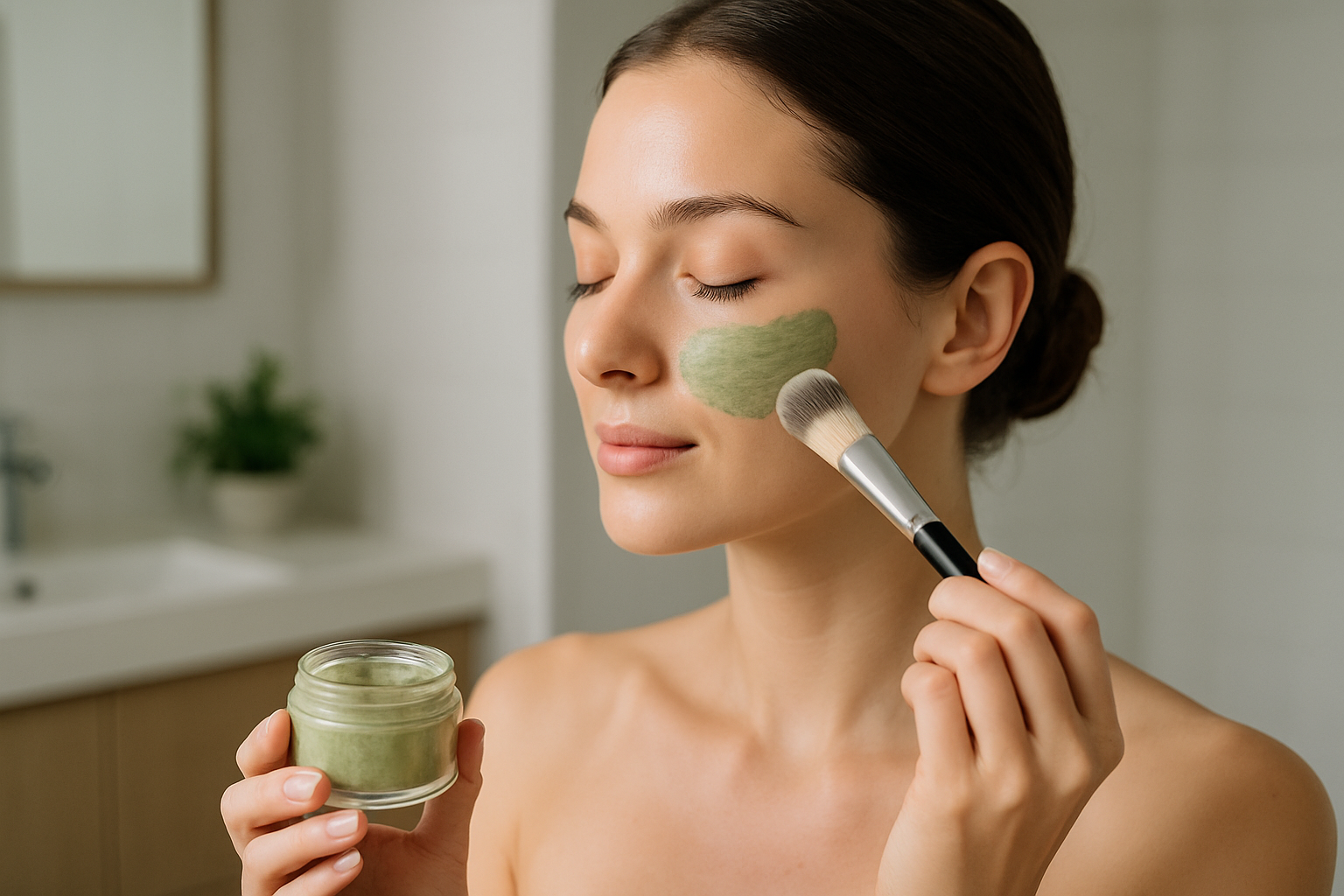 Pelle del viso liscia e curata con aspetto naturale in luce morbida