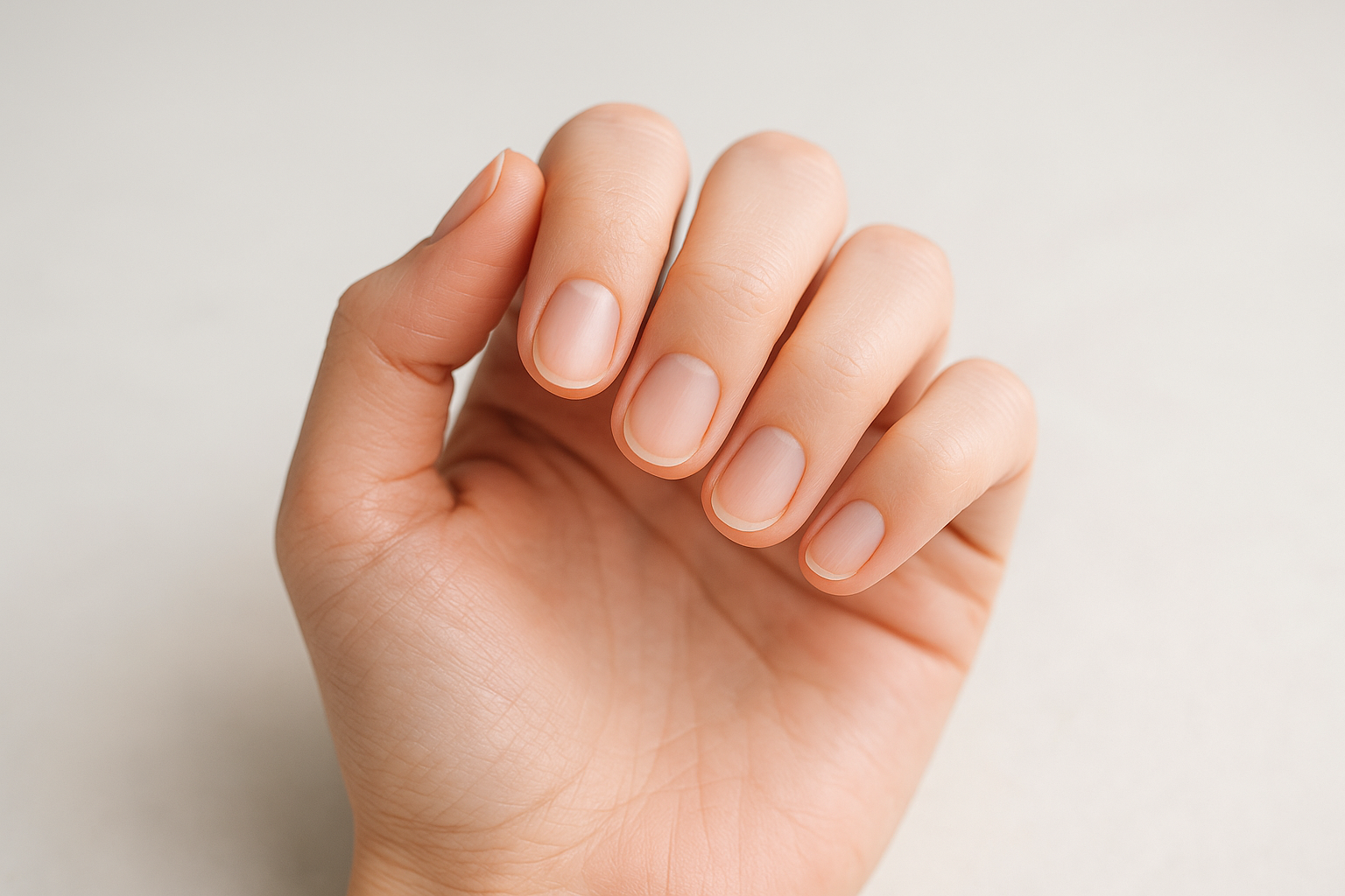 Unghie naturali sane e curate con aspetto pulito e uniforme