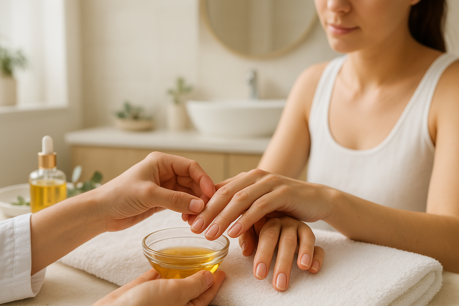 Massaggio con olio naturale su unghie e cuticole per rinforzare unghie fragili