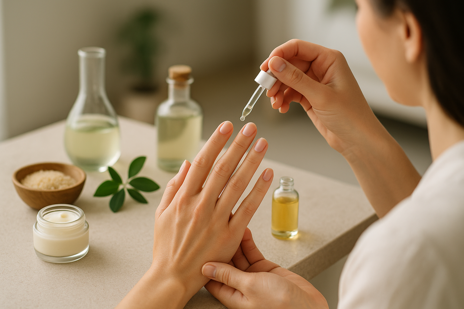Unghie naturali curate con cuticole idratate e aspetto sano