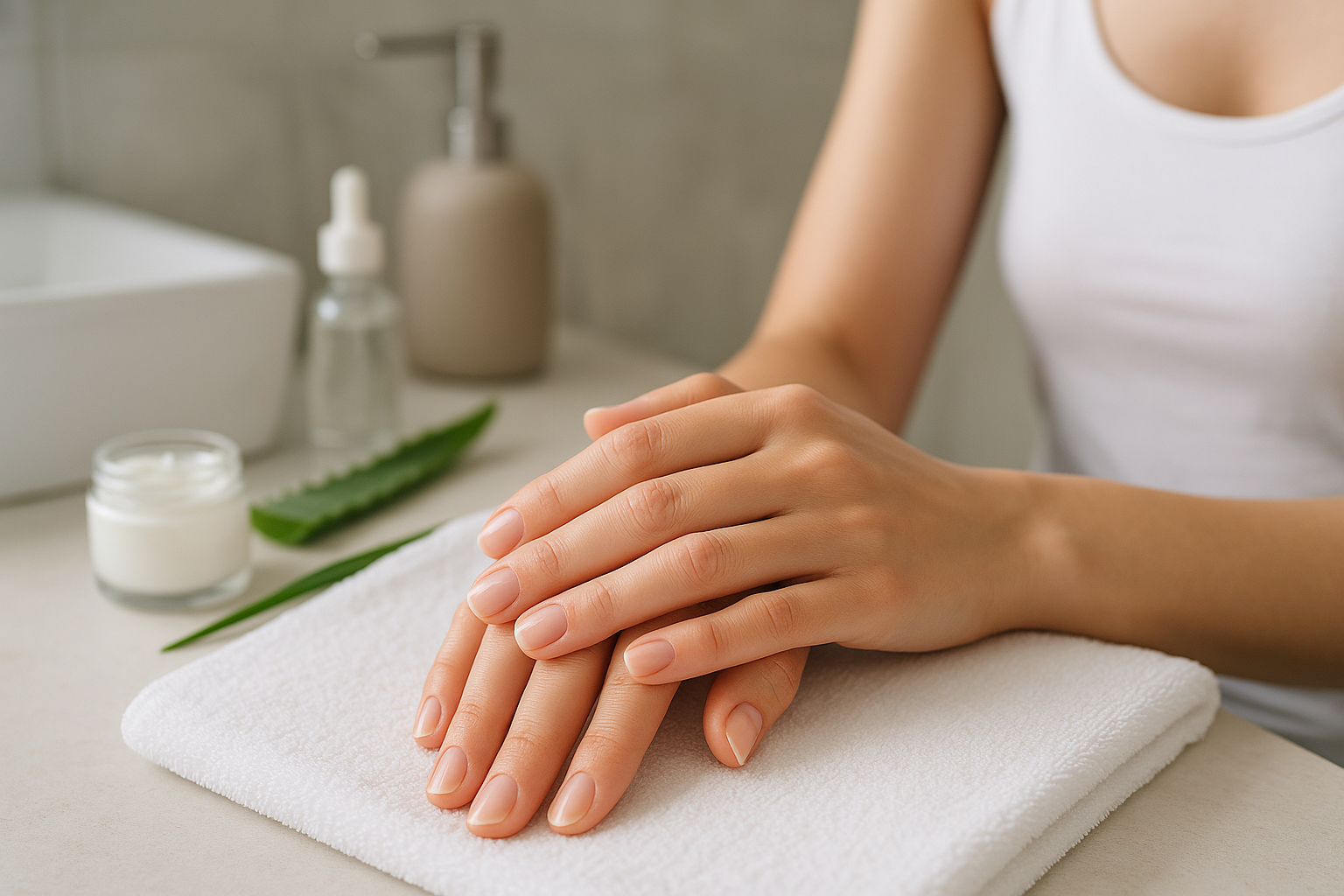 Mani curate con unghie naturali ordinate e pelle morbida