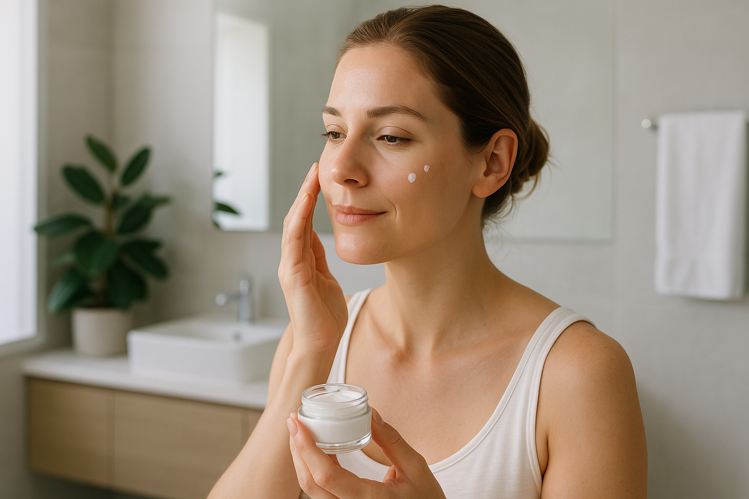 Viso dall’aspetto riposato e luminoso con luce naturale morbida