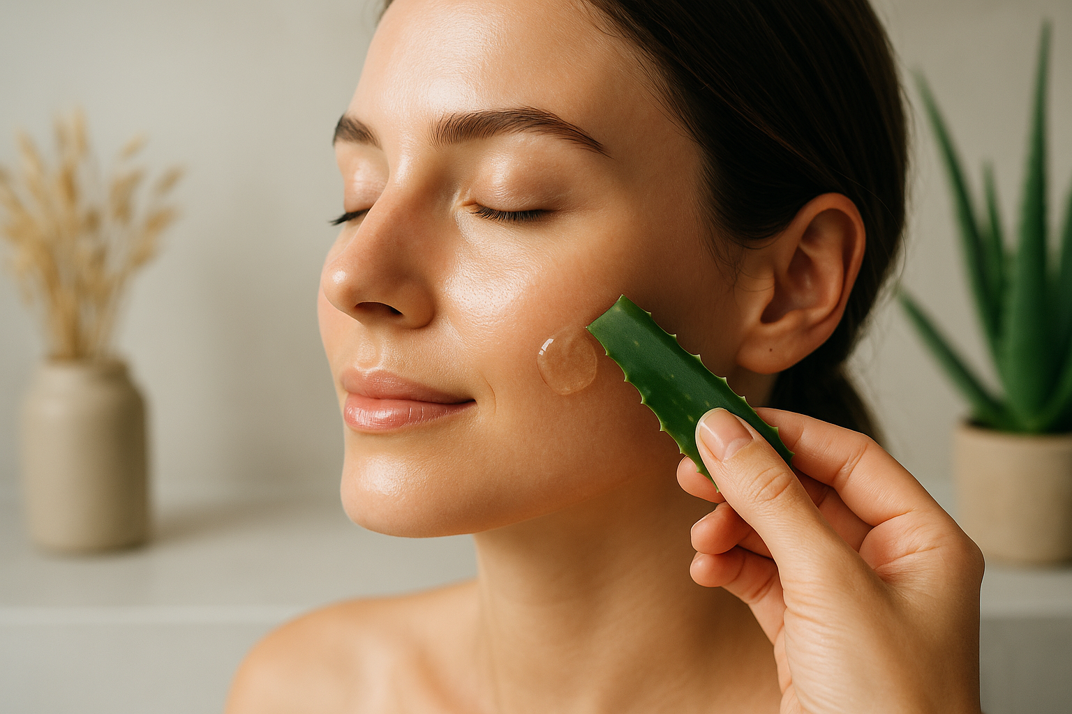 Pelle del viso luminosa con atmosfera naturale e minimal