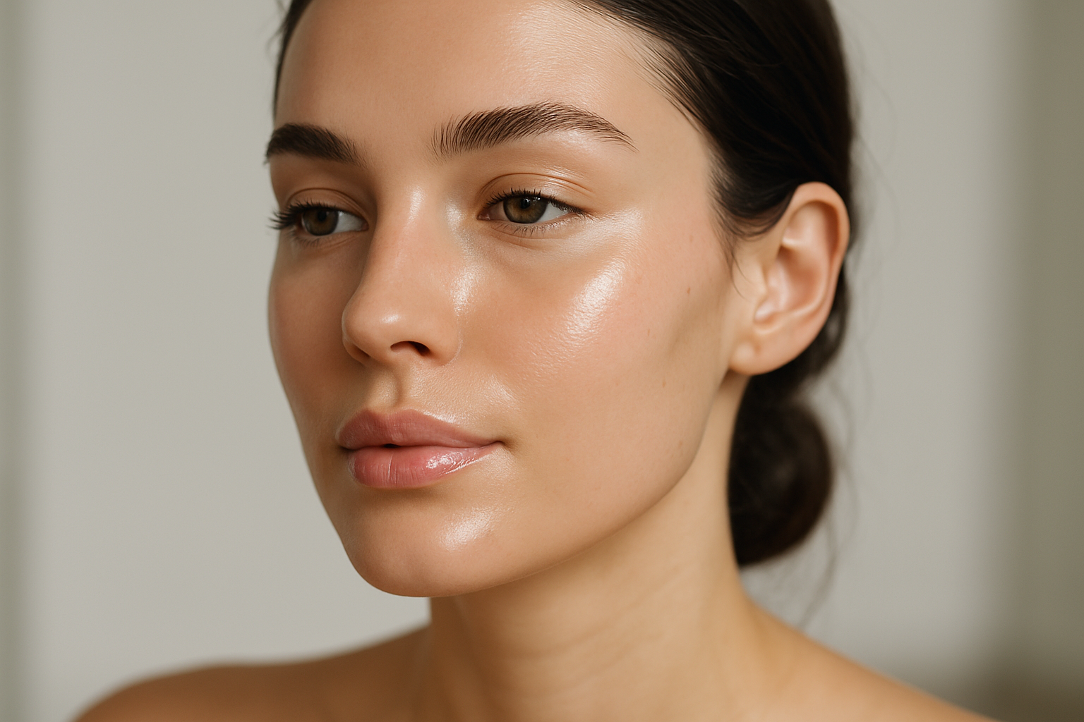 Viso con pelle dall’aspetto luminoso e uniforme in luce naturale